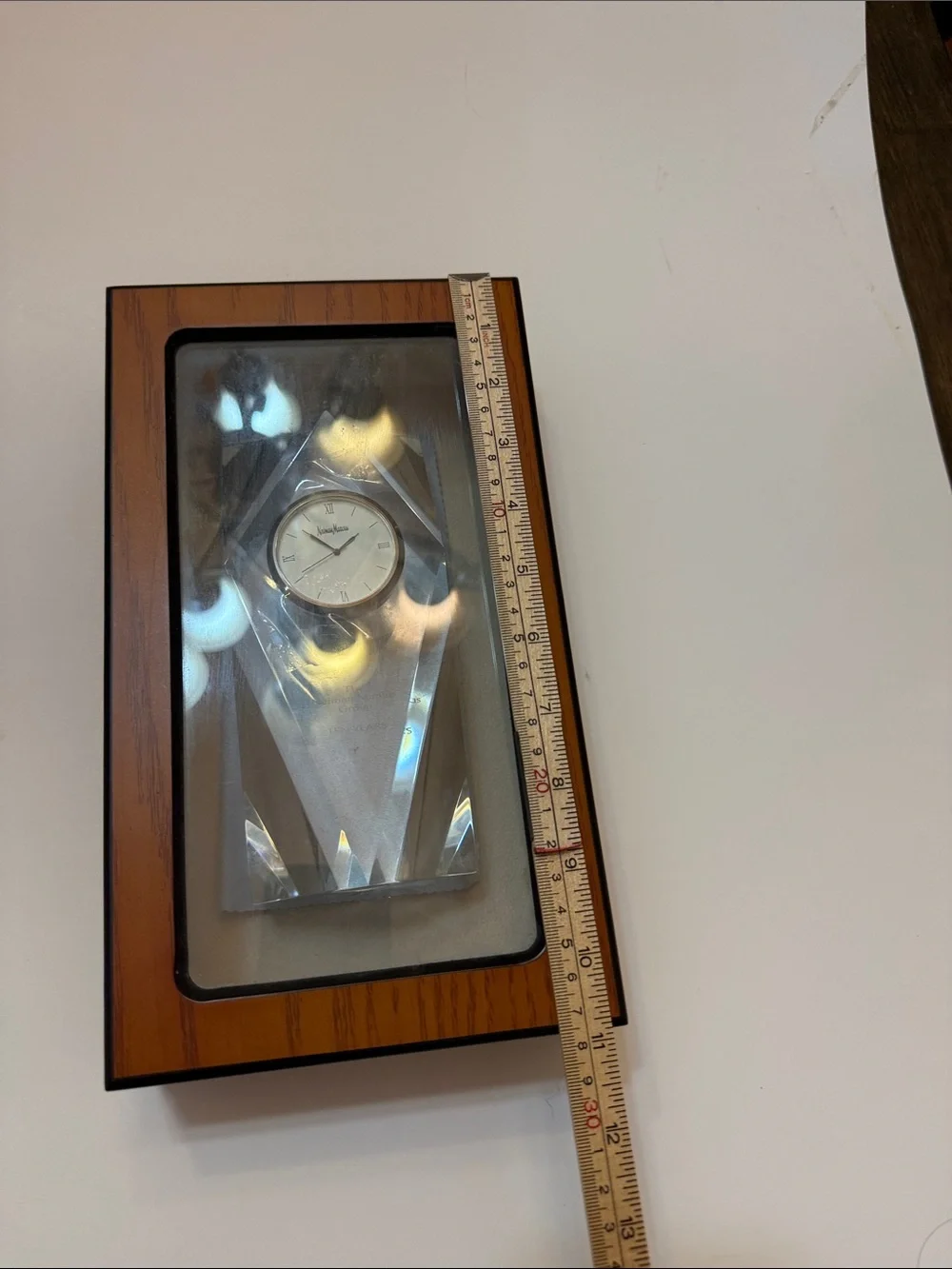 Neiman Marcus Brown Wood-Style Framed Wall Clock with Crystal Accent